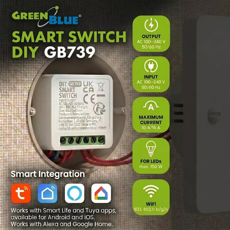 GREENBLUE Flush-Mount Wi-Fi Control Relay GB739