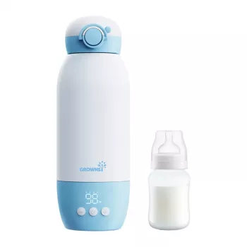 Grownsy Portable Milk Warmer with Digital Display, 8800mAh Battery, USB-C Charging, BPA-Free, White/Grey
