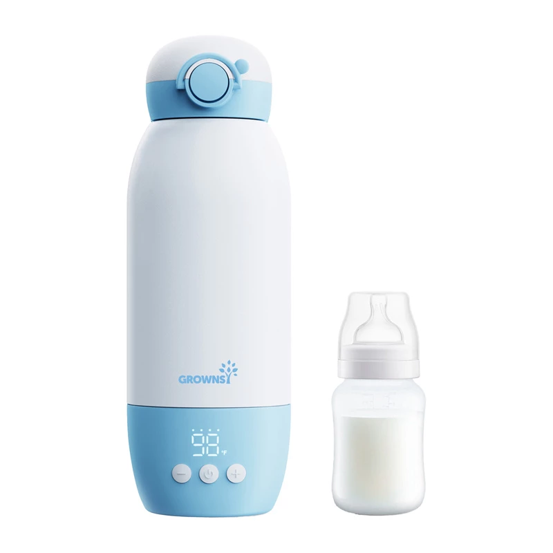 Grownsy Portable Milk Warmer with Digital Display, 8800mAh Battery, USB-C Charging, BPA-Free, White/Grey