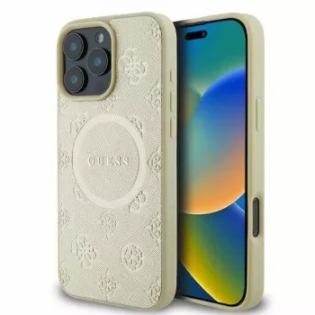 GUESS Apple iPhone 16 Pro Max Saffiano Peony Stamp MagSafe Case Gold