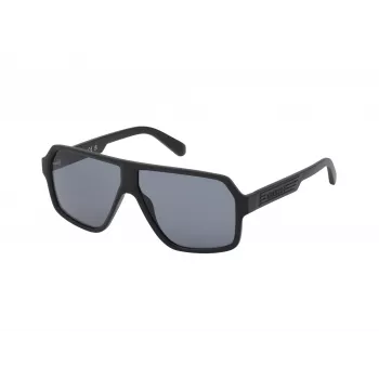 GUESS GF00047-6102A Men's Rectangular Sunglasses - Shiny Black Frame, Smoke Lenses, 61mm