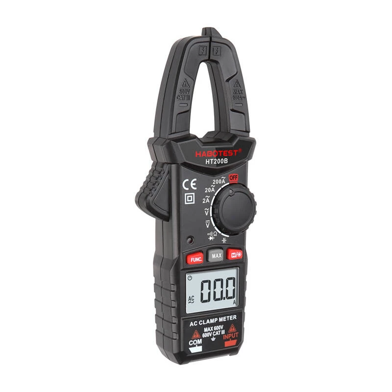 Habotest HT200B Digital Clamp Meter, True RMS 6000 Counts, NCV, AC/DC Voltage, AC Current up to 600A, Capacitance, Frequency and Temperature Measurement