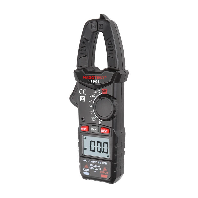 Habotest HT200B Digital Clamp Meter, True RMS 6000 Counts, NCV, AC/DC Voltage, AC Current up to 600A, Capacitance, Frequency and Temperature Measurement