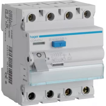 HAGER CDA425J 25A 4P 30mA Type A RCCB Residual Current Circuit Breaker 6kA