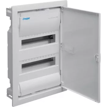 HAGER Flush-mounted Cabinet with Metal Door, 2 Rows, 26 Modules, White (RAL 9003)