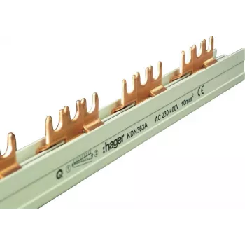 Hager KDN363A 3-Pole Phase Busbar, Fork Connection, 10 mm², 63 A, 12 Modules