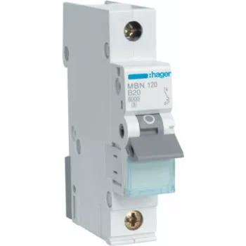 Hager MBN120 Miniature Circuit Breaker, 1-Pole, B20, 6 kA