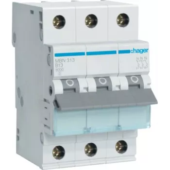 Hager MBN313 13A 3-Pole B-Curve Miniature Circuit Breaker, 6kA, 3 Modules