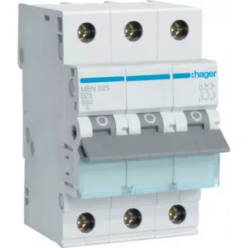 Hager MBN325 3-Pole 25 A B-Characteristic Miniature Circuit Breaker, 6 kA, 3 Modules