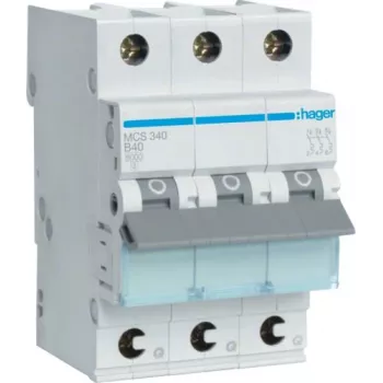 Hager MCS340 40A 3-Pole C-Curve Miniature Circuit Breaker, 6kA, 3 Modules