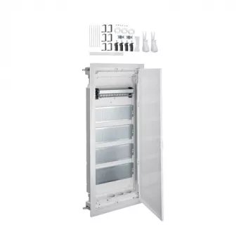 Hager Multimedia Volta HWV VH60NW 5-Row Flush-Mounted Distribution Enclosure with Slotted Steel Door, White