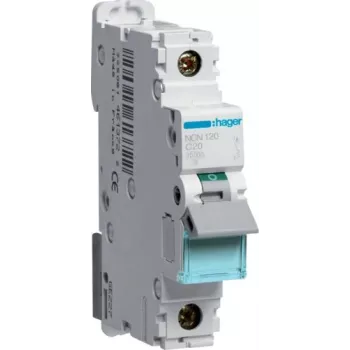 Hager NCN120 C-Curve 20 A Single-Pole MCB, 1 Module, 6 kA