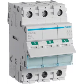 Hager SBN340 3-Pole 40A Load Break Switch, 3 Module DIN Rail Mount