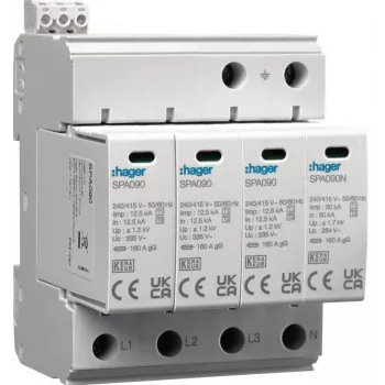 HAGER SPA931 SPD Surge Protective Device T1+T2 B+C 4P 4M 12.5/50kA 1.5kV TN-S