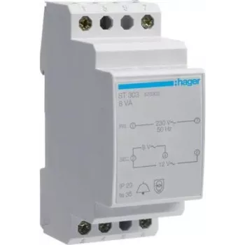 Hager ST303 Doorbell Transformer 230V to 8V/12V 8VA 2 Module