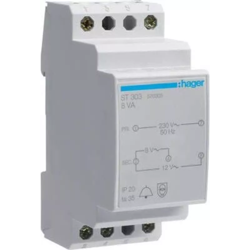 Hager ST303 Doorbell Transformer 230V to 8V/12V 8VA 2 Module