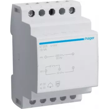 HAGER ST305 Doorbell Transformer 230V to 8/12V AC 8VA DIN Rail