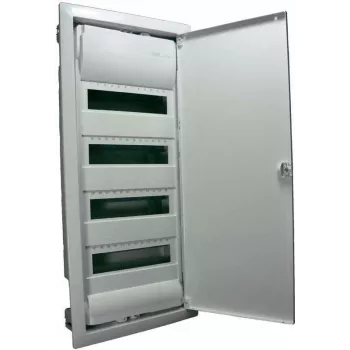 Hager VU48NC Flush-Mounted Small Distribution Board, 4 Rows, 48 Modules, White Steel Door