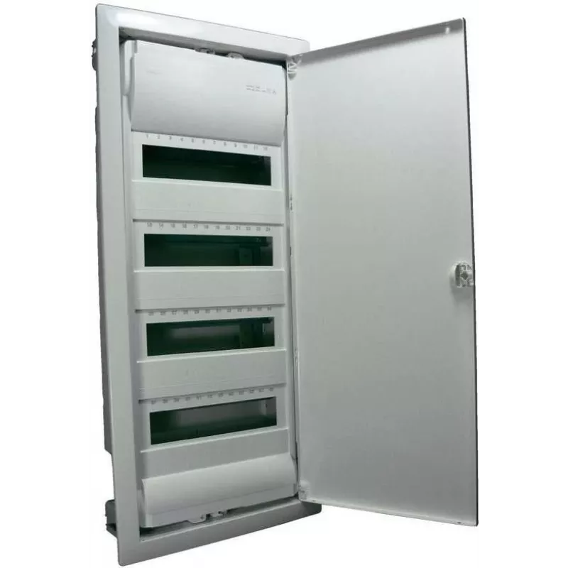 Hager VU48NC Flush-Mounted Small Distribution Board, 4 Rows, 48 Modules, White Steel Door