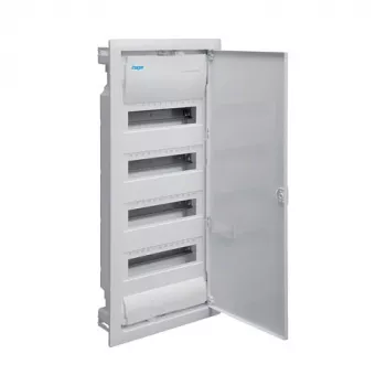 Hager VU48NC Flush-Mounted Small Distribution Board, 4 Rows, 48 Modules, White Steel Door