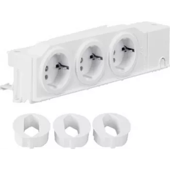 Hager VZ00AS DIN Rail Mounted Schuko Socket Outlet, 3 Sockets, Rotatable, Screw Terminals, Light Grey