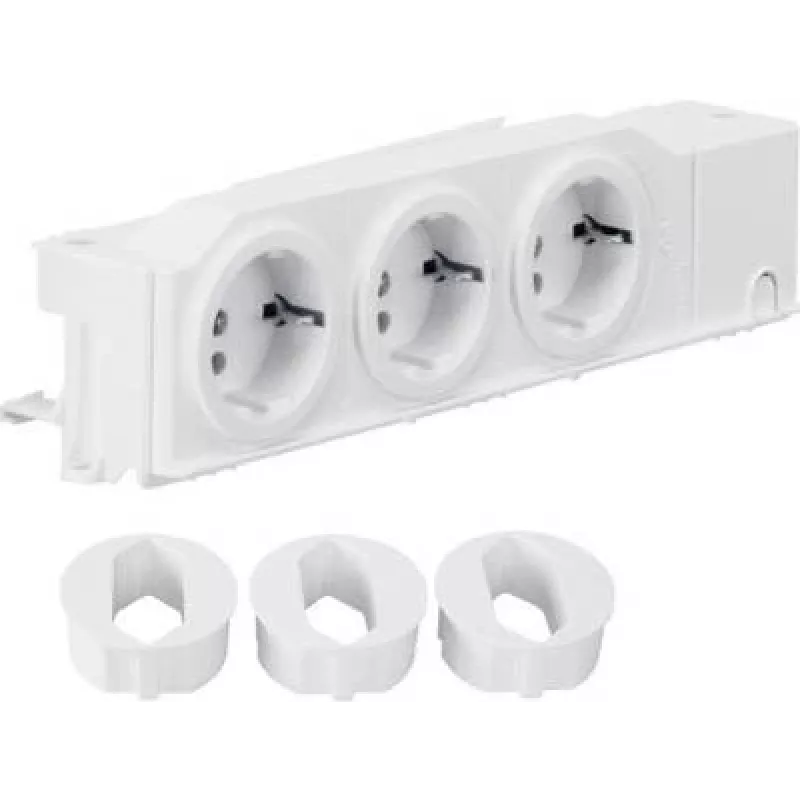 Hager VZ00AS DIN Rail Mounted Schuko Socket Outlet, 3 Sockets, Rotatable, Screw Terminals, Light Grey