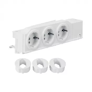 Hager VZ00AS DIN Rail Mounted Schuko Socket Outlet, 3 Sockets, Rotatable, Screw Terminals, Light Grey