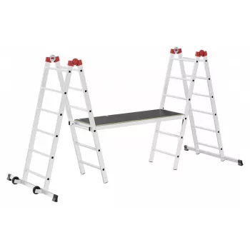 HAILO G60 Aluminium Scaffolding, 2x12 Rungs, Max. Working Height 7.0 m, Silver/Red