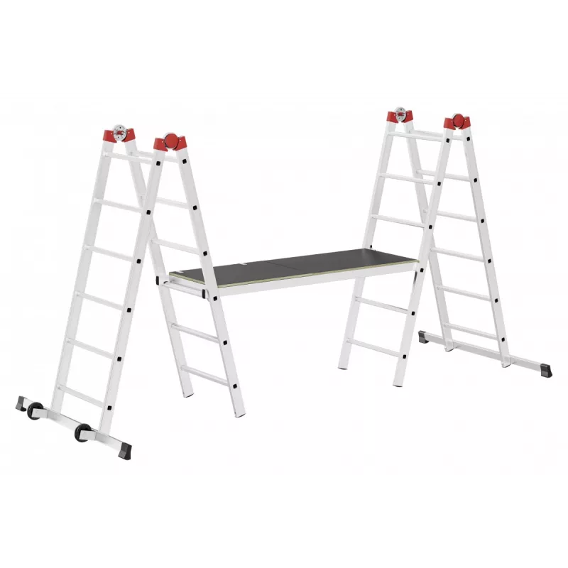 HAILO G60 Aluminium Scaffolding, 2x12 Rungs, Max. Working Height 7.0 m, Silver/Red