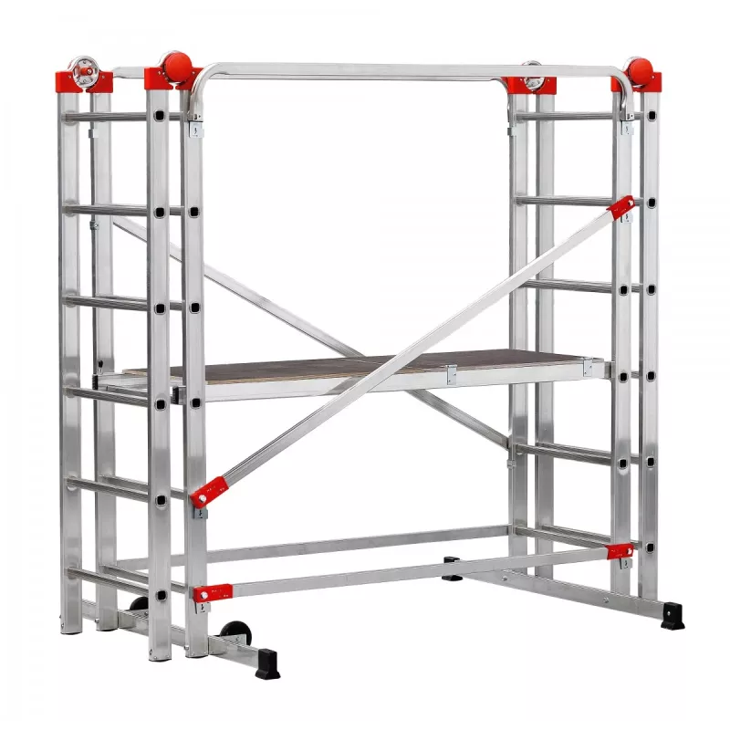 HAILO G60 Aluminium Scaffolding, 2x12 Rungs, Max. Working Height 7.0 m, Silver/Red