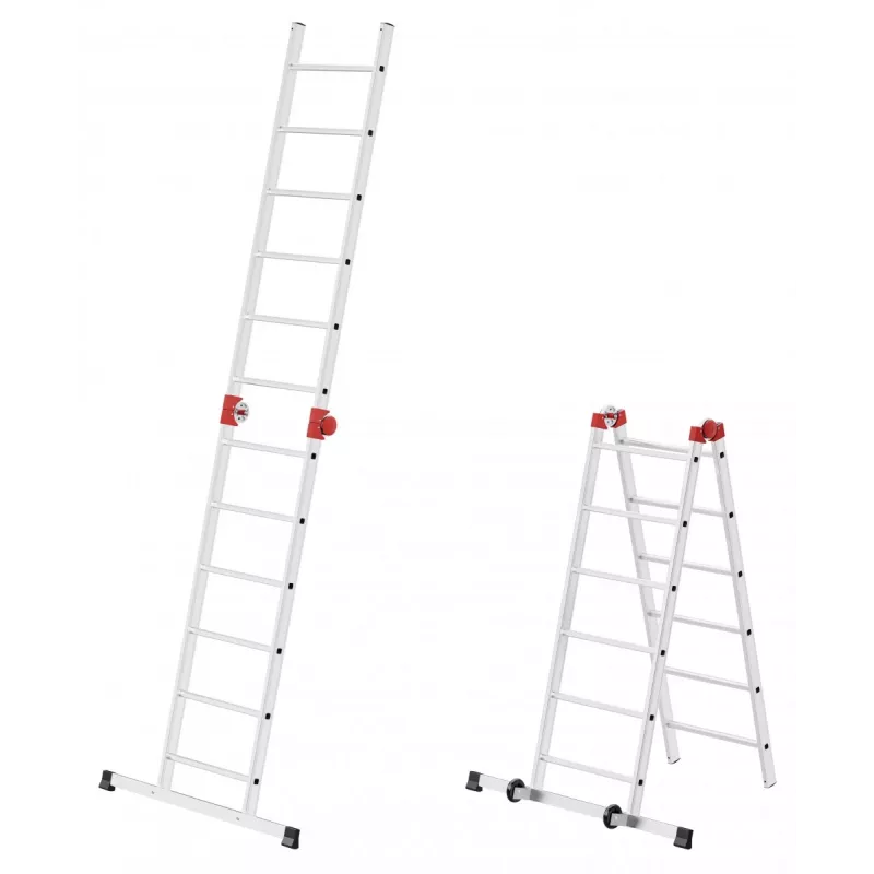 HAILO G60 Aluminium Scaffolding, 2x12 Rungs, Max. Working Height 7.0 m, Silver/Red