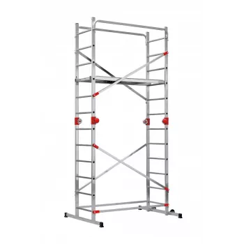 HAILO G60 Aluminium Scaffolding, 2x12 Rungs, Max. Working Height 7.0 m, Silver/Red
