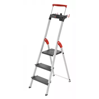HAILO L100 TopLine Aluminium 3-Step Household Ladder with Multifunctional Tray and Safety Rail
