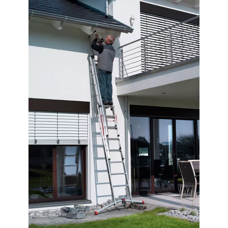Hailo S100 ProfiLOT Combination Ladder, Aluminium, 2x6+1x5 Rungs, 3-Part, Max. Load 150 kg