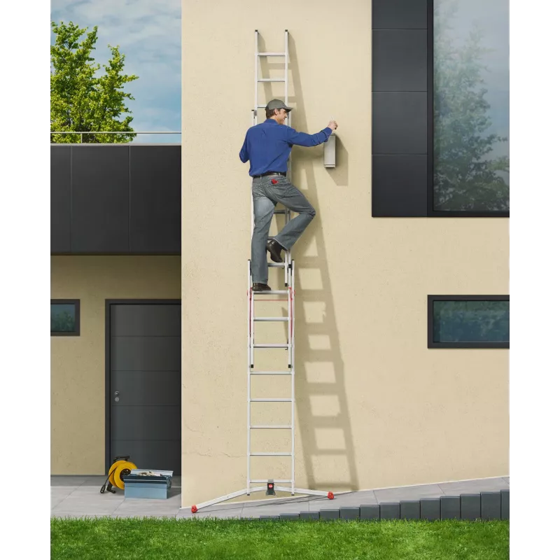 Hailo S100 ProfiLOT Combination Ladder, Aluminium, 2x6+1x5 Rungs, 3-Part, Max. Load 150 kg