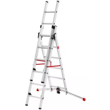 Hailo S100 ProfiLOT Combination Ladder, Aluminium, 2x6+1x5 Rungs, 3-Part, Max. Load 150 kg
