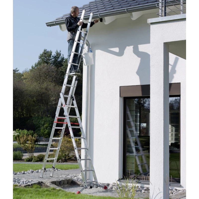 Hailo S100 ProfiLOT Combination Ladder, Aluminium, 3-Part, 2x9+1x8 Rungs, Max. Working Height 7.00 m