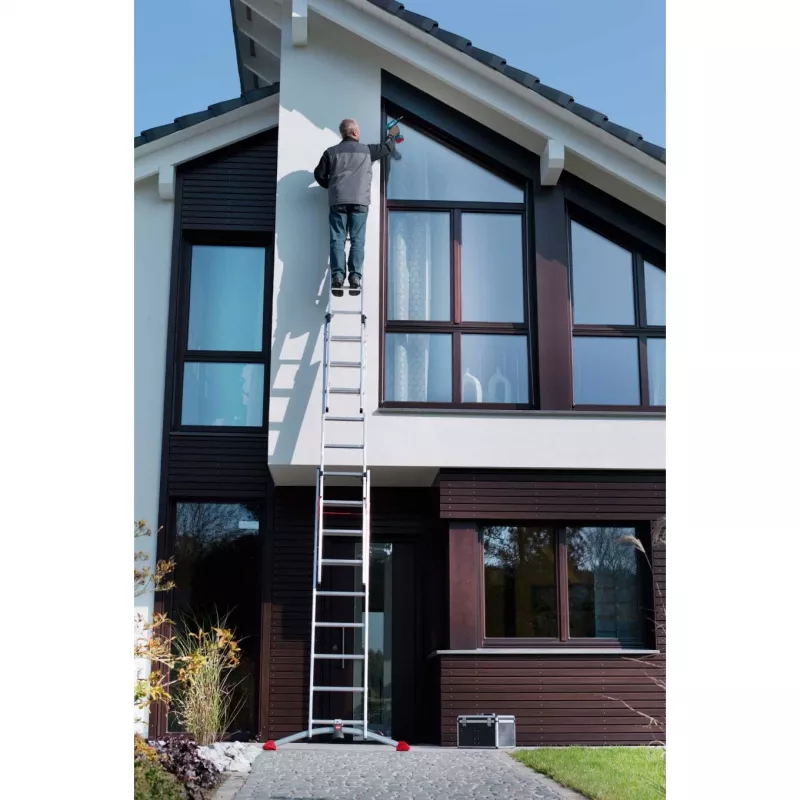 Hailo S100 ProfiLOT Combination Ladder, Aluminium, 3-Part, 2x9+1x8 Rungs, Max. Working Height 7.00 m