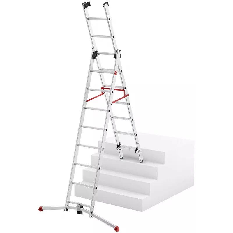 Hailo S100 ProfiLOT Combination Ladder, Aluminium, 3-Part, 2x9+1x8 Rungs, Max. Working Height 7.00 m