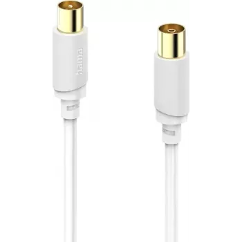 Hama Antenna Cable, Coax Plug to Coax Socket, Gold-Plated, 1.5 m, 120 dB, White 00202023