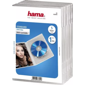 Hama DVD Jewel Case, 1 Disc Capacity, Clear, Pack of 5 00083895