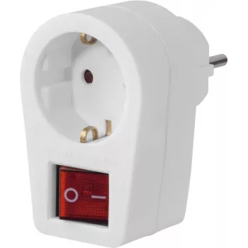 Hama Socket Adapter, Protective Contact Socket, 2-Pole Switch, White (00223213)
