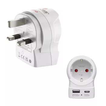 Hama Travel Adapter EU to UK 1x USB-A USB-C Power Delivery 20W White