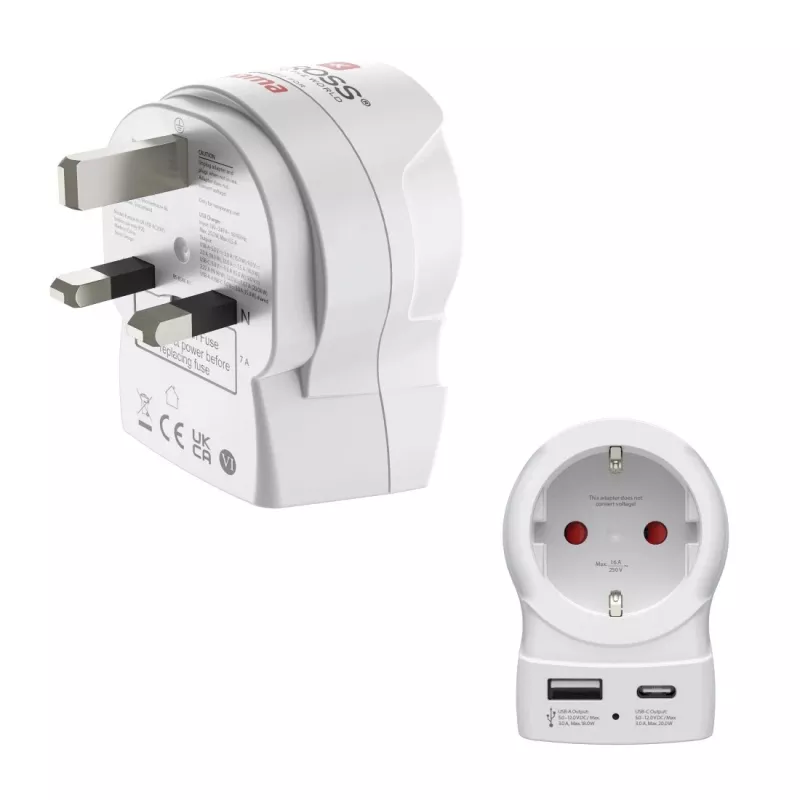 Hama Travel Adapter EU to UK 1x USB-A USB-C Power Delivery 20W White