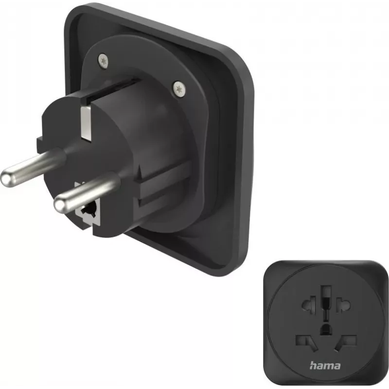Hama Travel Adapter Type E/F, 3-Pole, Universal, World to Europe, Black (00137245)