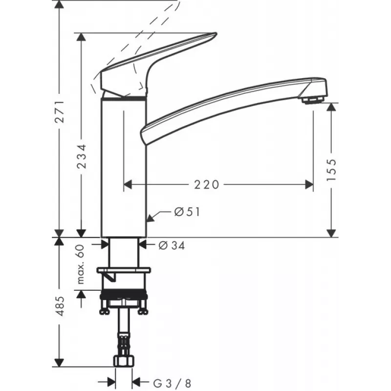 HANSGROHE Logis 160 Kitchen Mixer, Swiveling Spout, Chrome