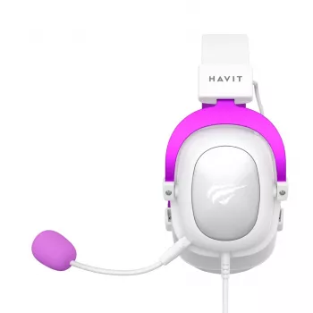 HAVIT H2002d Wired Gaming Headset with RGB Lighting, Detachable Mic, 50mm Drivers, White/Purple