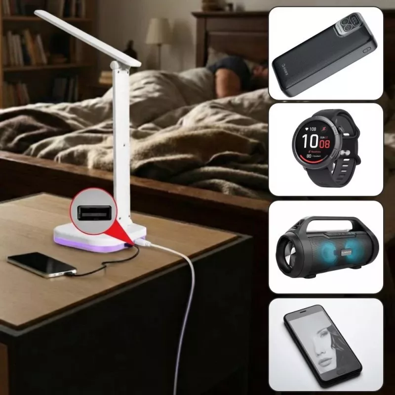 Hawk HWDL001WH LED Desk Lamp White, 7W Touch Dimmer, 3 Colour Temperatures, USB Charging Port