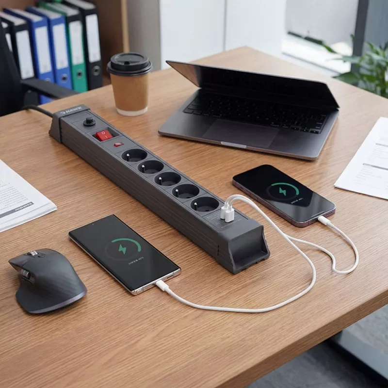 Hawk HWPS501GY Power Strip 1.5m Grey 5 Outlets Schuko
