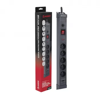 Hawk HWPS501GY Power Strip 1.5m Grey 5 Outlets Schuko